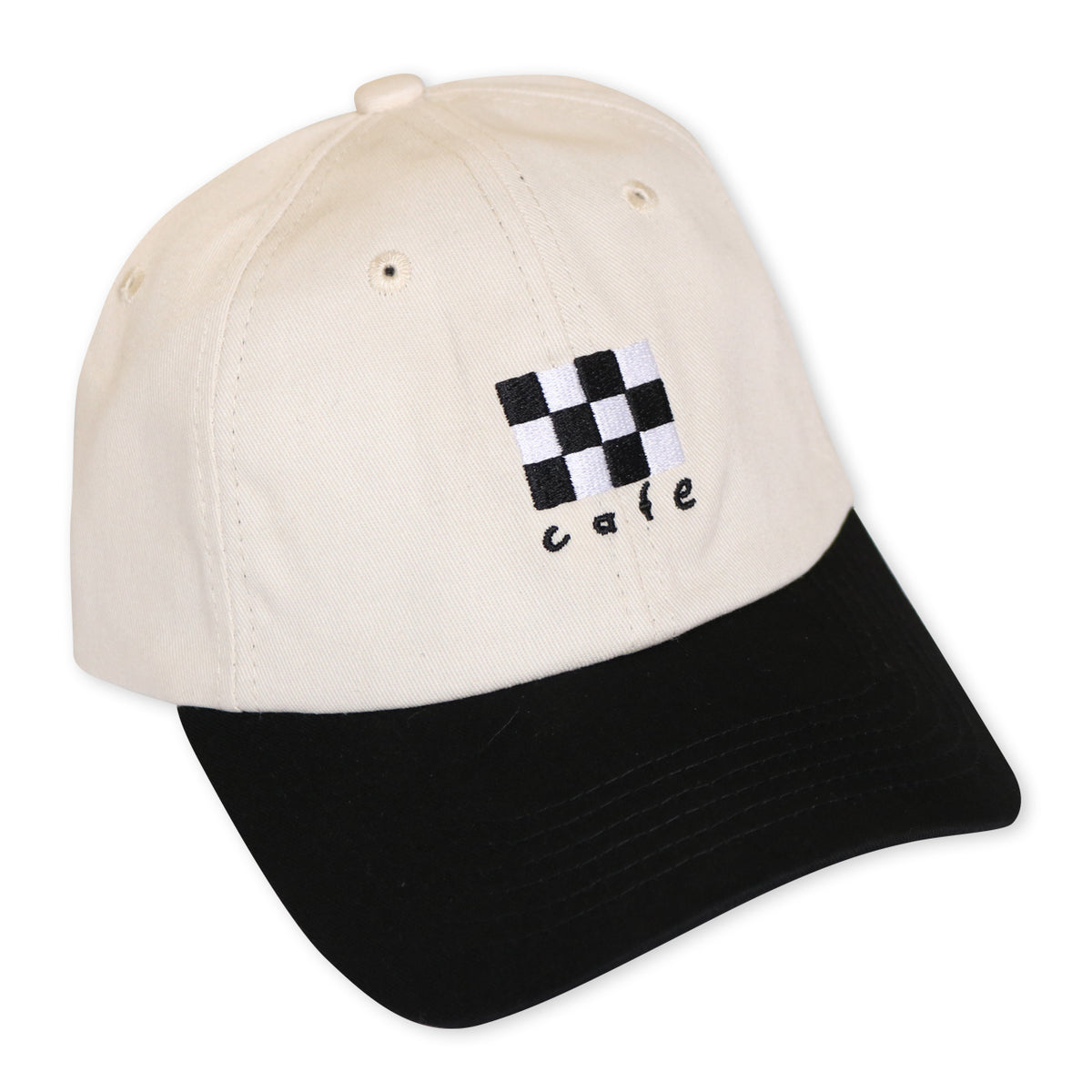 Checkerboard Embroidered 6 Panel Cap Cream Black