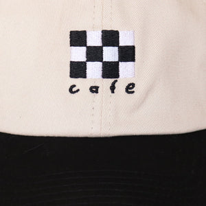 Checkerboard Embroidered 6 Panel Cap - Cream/Black