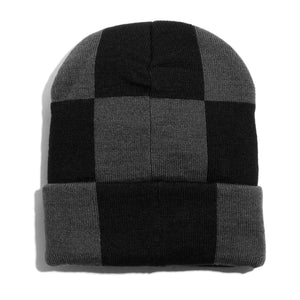 Check Fold Beanie Charcoal / Black / Gold