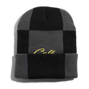 Check Fold Beanie Charcoal / Black / Gold