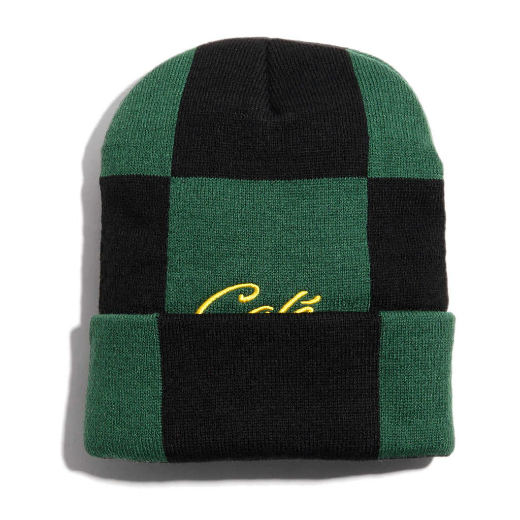 Check Fold Beanie Forest Green / Black / Gold