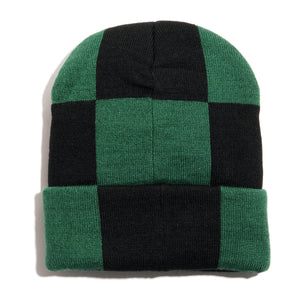 Check Fold Beanie Forest Green / Black / Gold