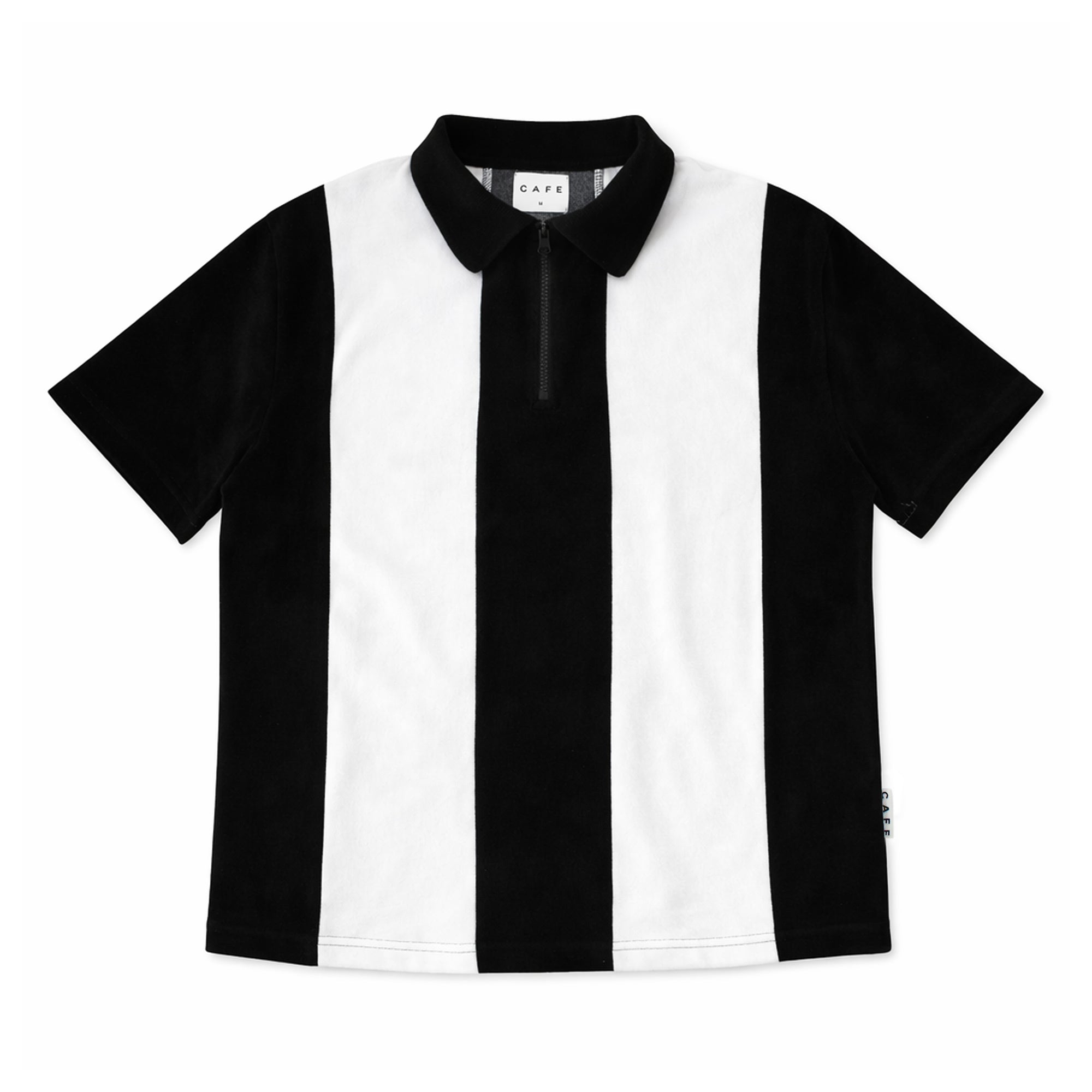 Stripe 1/4 Zip Velour Polo Shirt (Black/White)