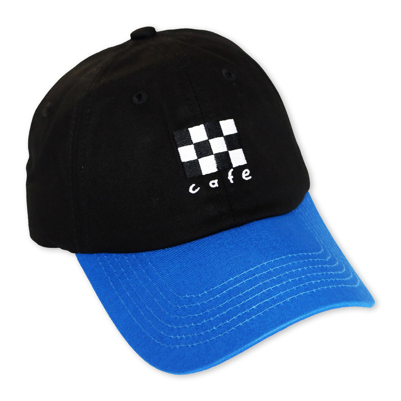 Checkerboard Embroidered 6 Panel Cap - Black/Blue
