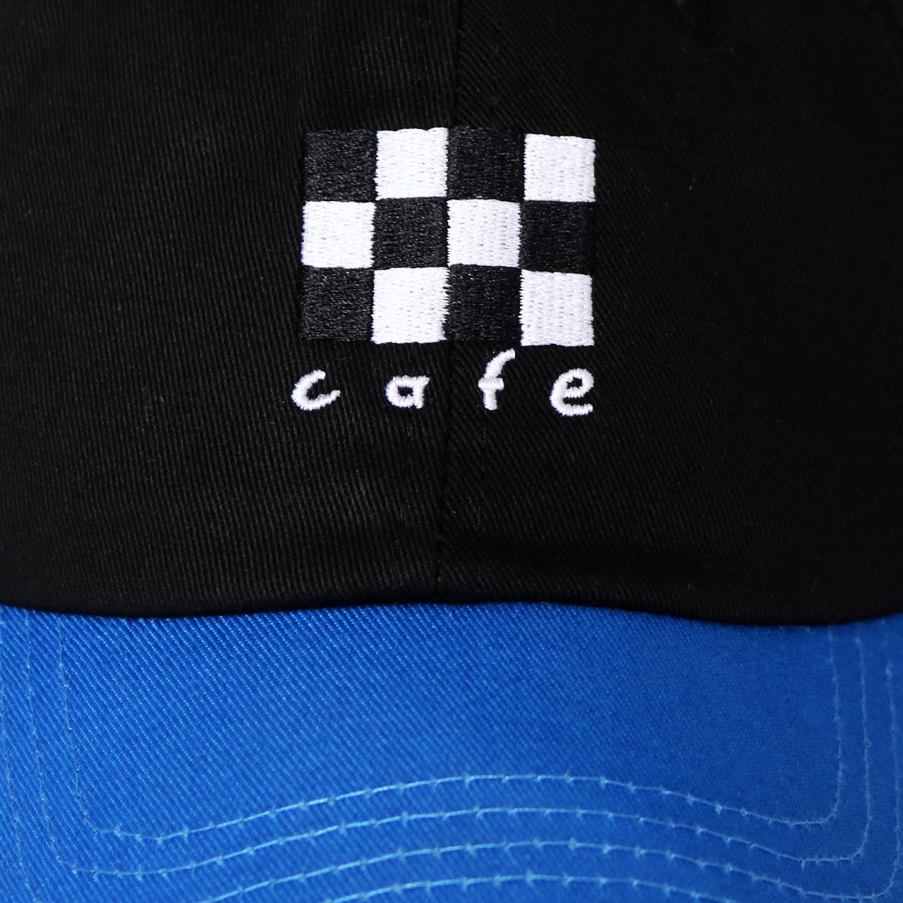Checkerboard Embroidered 6 Panel Cap - Black/Blue