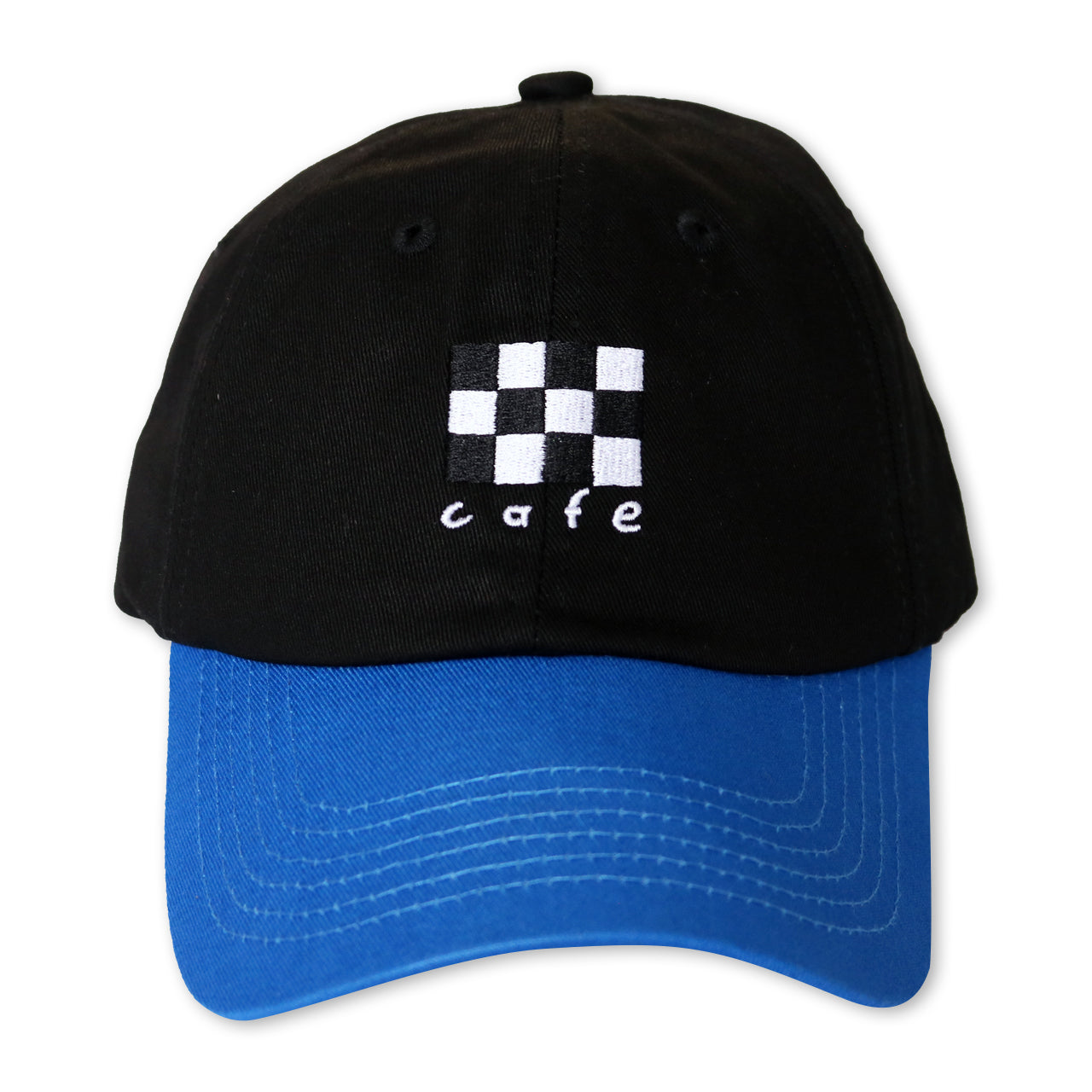 Checkerboard Embroidered 6 Panel Cap - Black/Blue