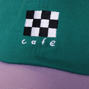 Checkerboard Embroidered 6 Panel Cap - Dark Teal/Lavender