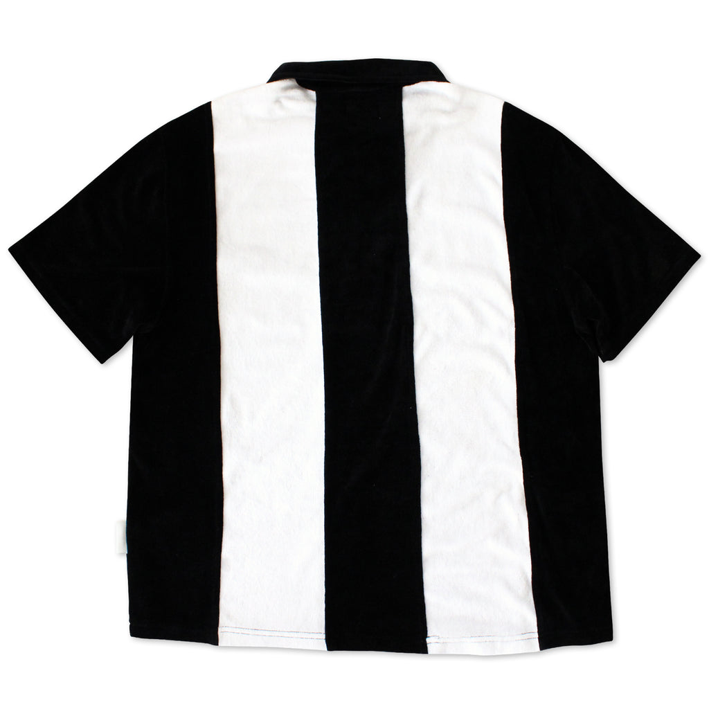 Stripe 1/4 Zip Velour Polo Shirt (Black/White)