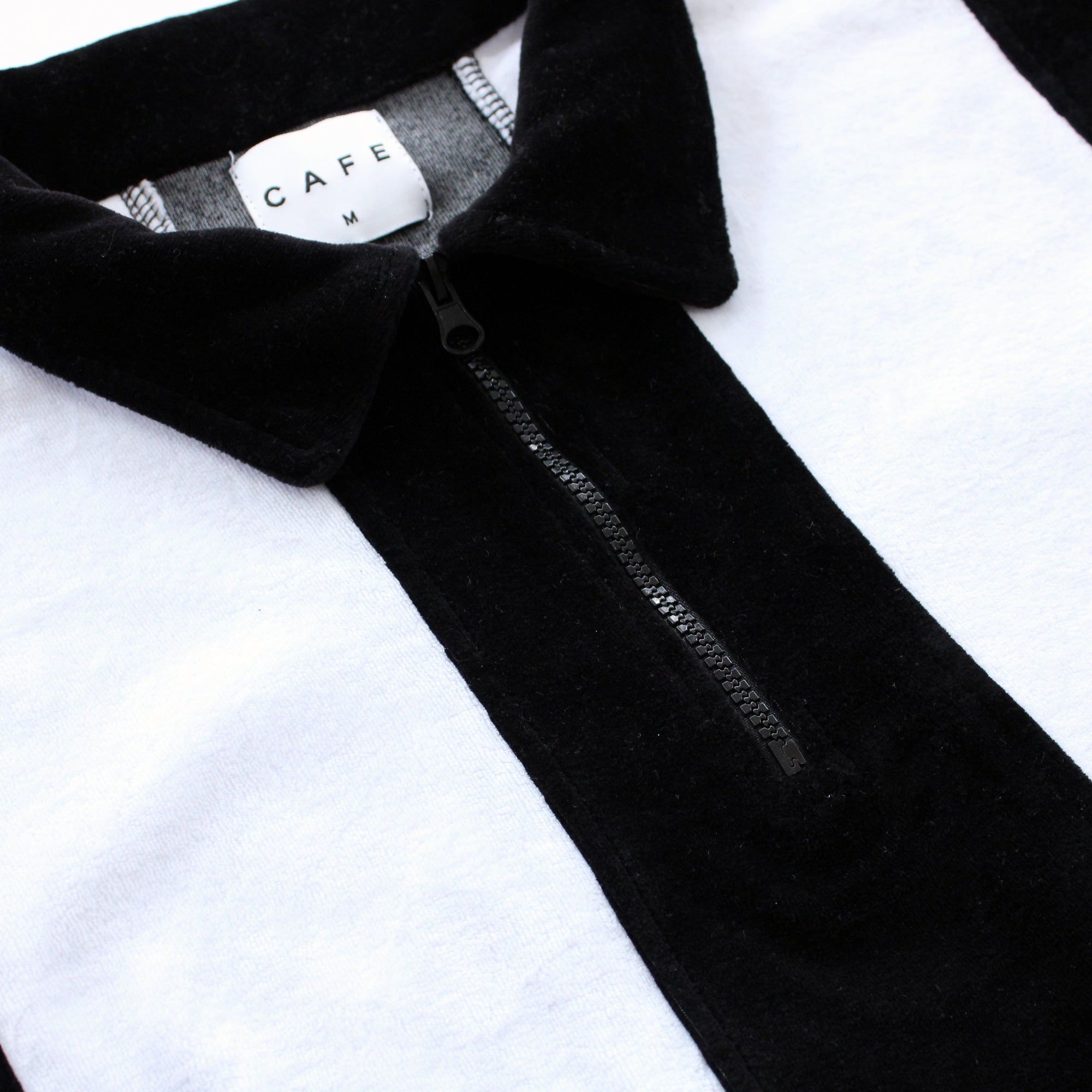 Stripe 1/4 Zip Velour Polo Shirt (Black/White)