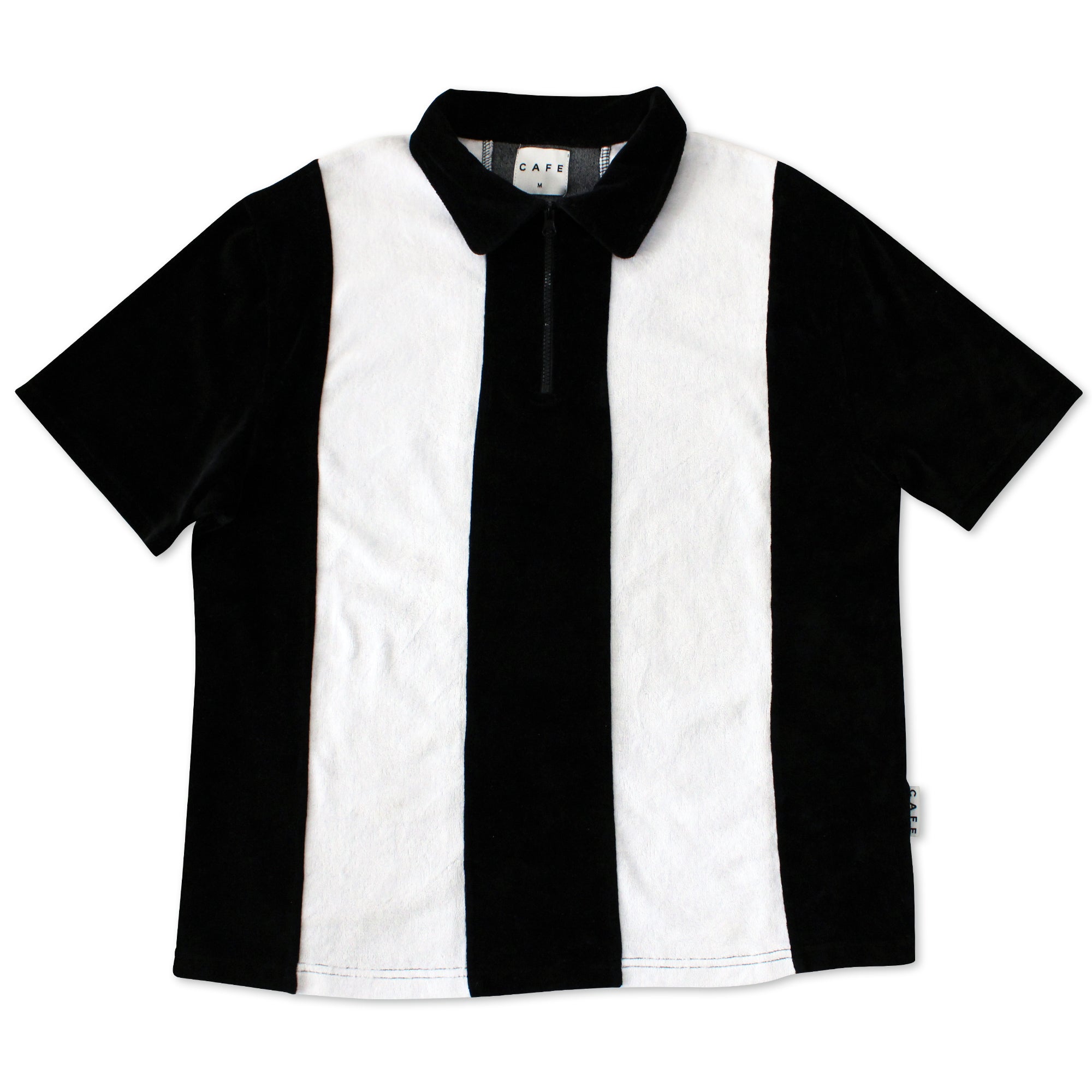 Stripe 1/4 Zip Velour Polo Shirt (Black/White)