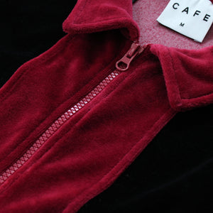 Full Zip Velour Stripe Shirt (Burgundy/Black)