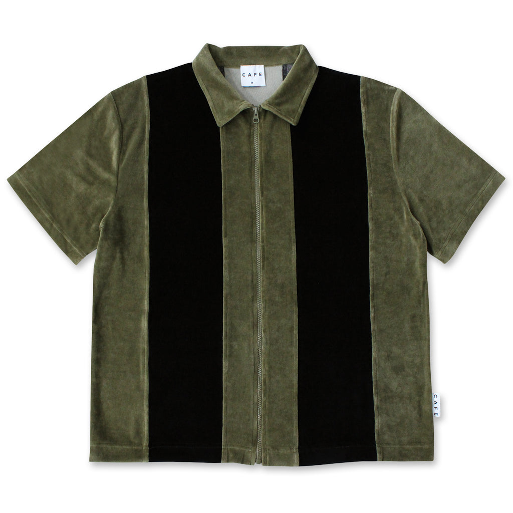 Full Zip Velour Stripe Shirt (Olive/Black)