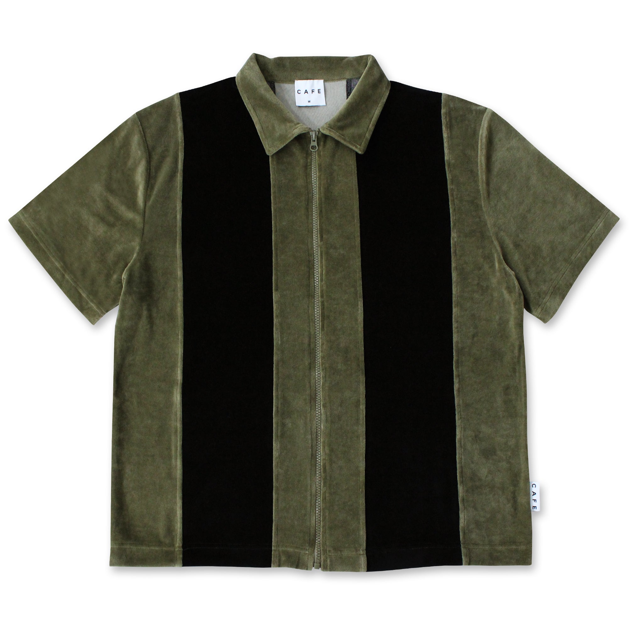 Full Zip Velour Stripe Shirt (Olive/Black)