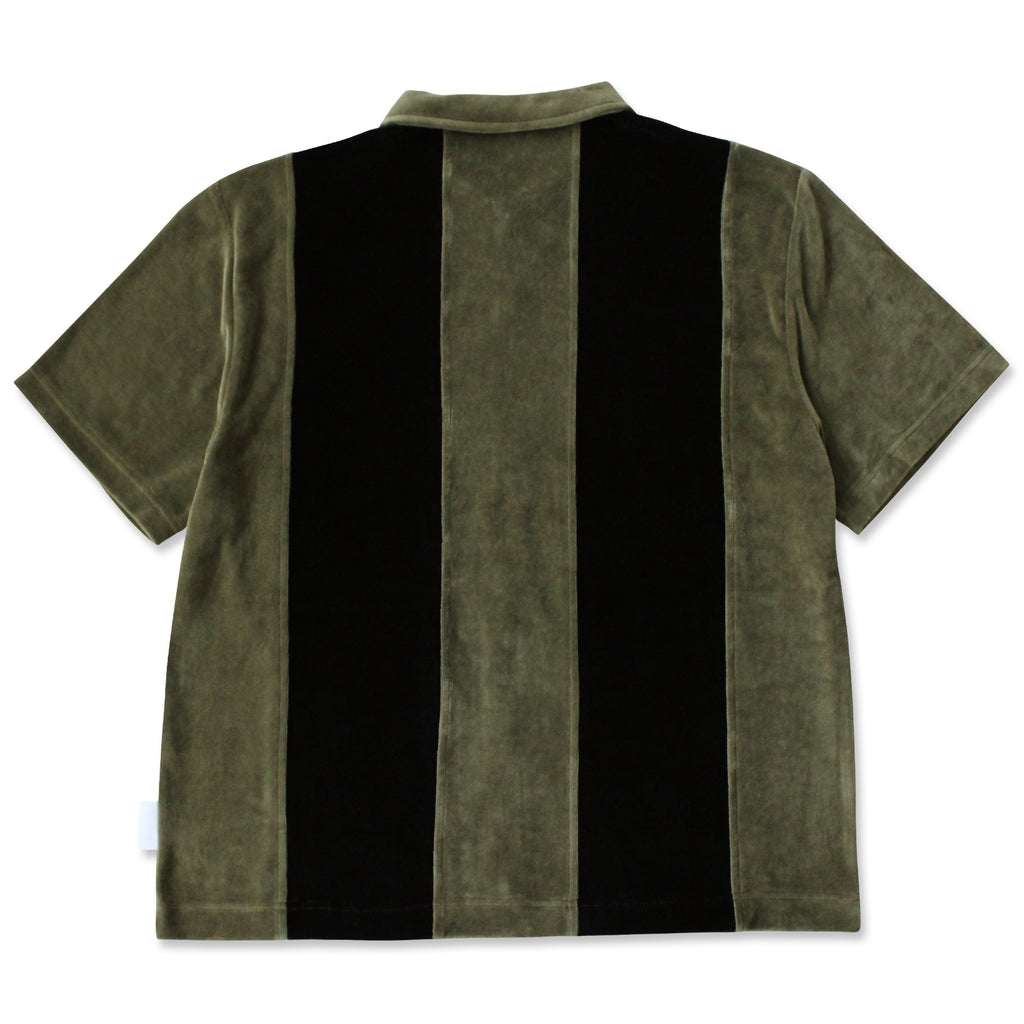 Full Zip Velour Stripe Shirt (Olive/Black)