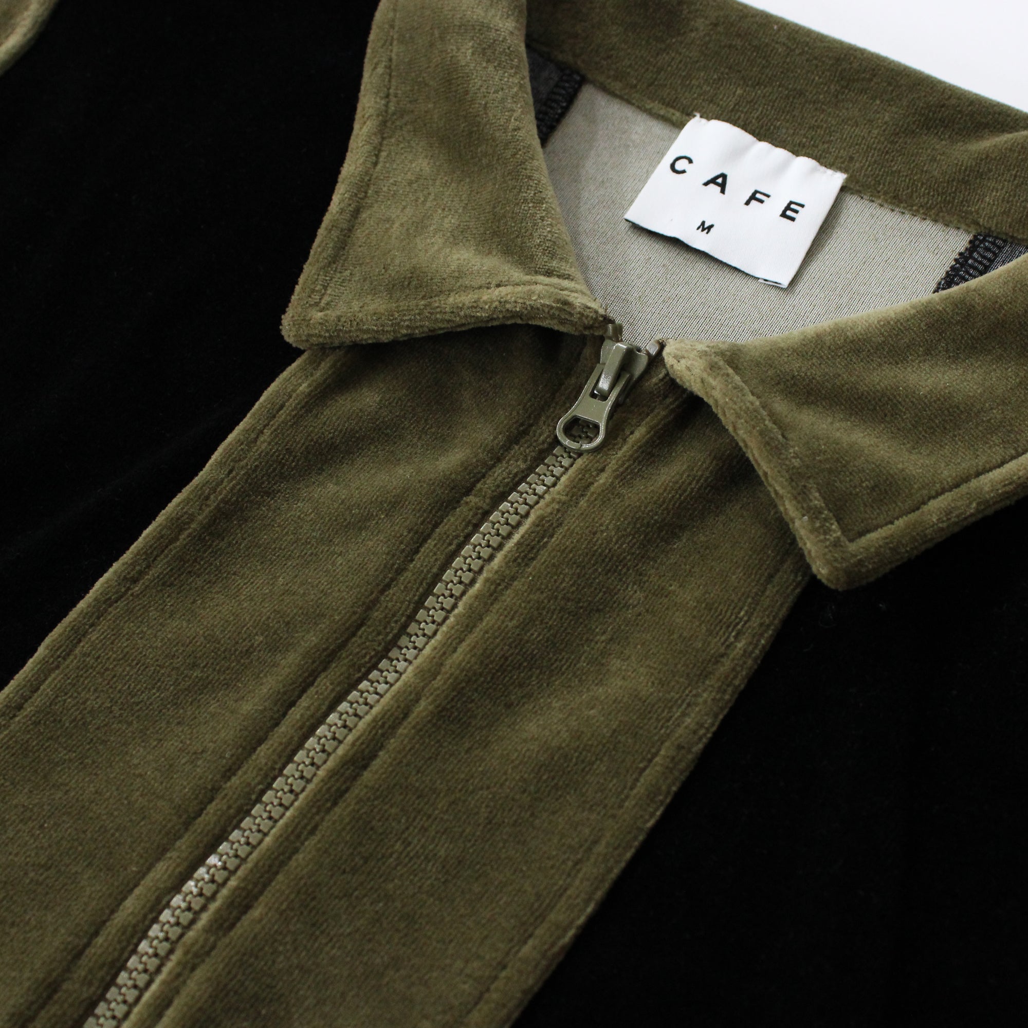Full Zip Velour Stripe Shirt (Olive/Black)