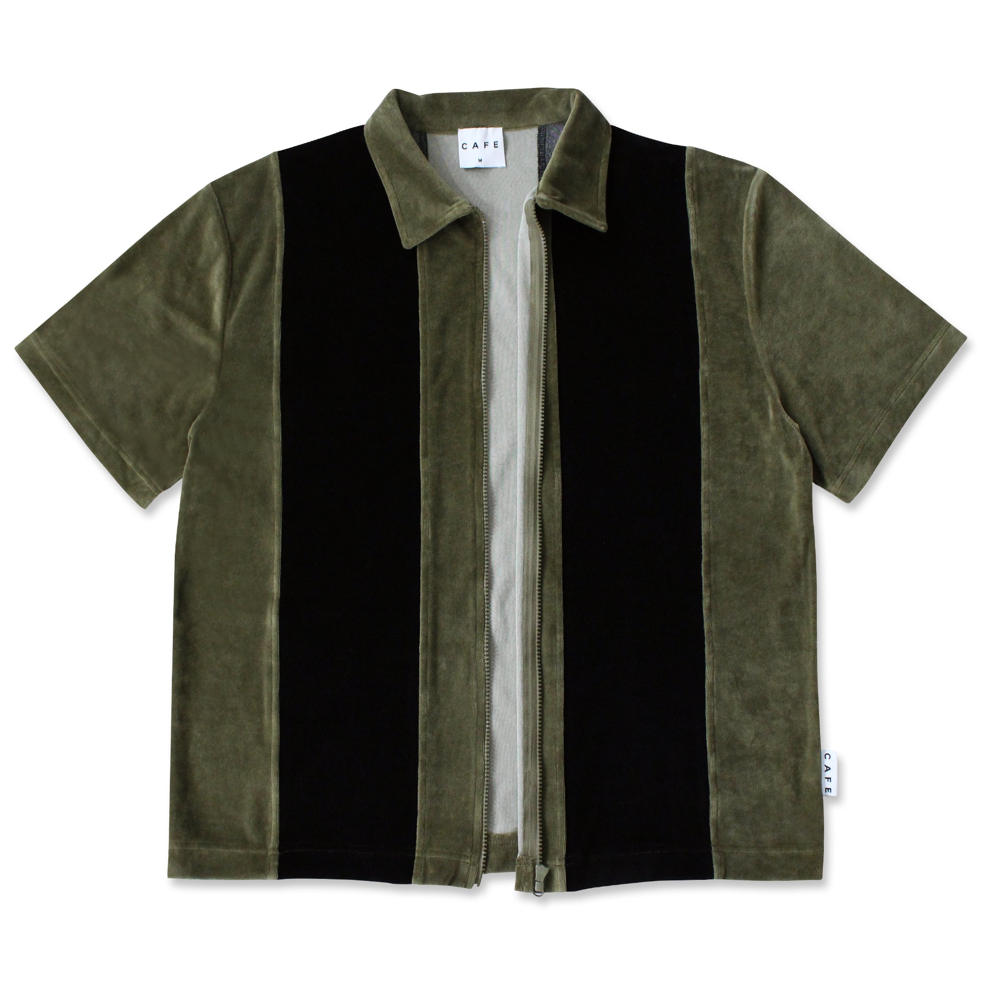 Full Zip Velour Stripe Shirt (Olive/Black)