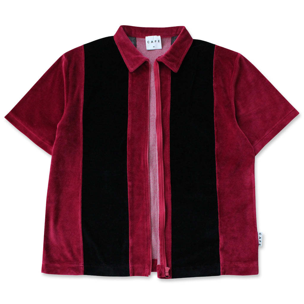 Full Zip Velour Stripe Shirt (Burgundy/Black)