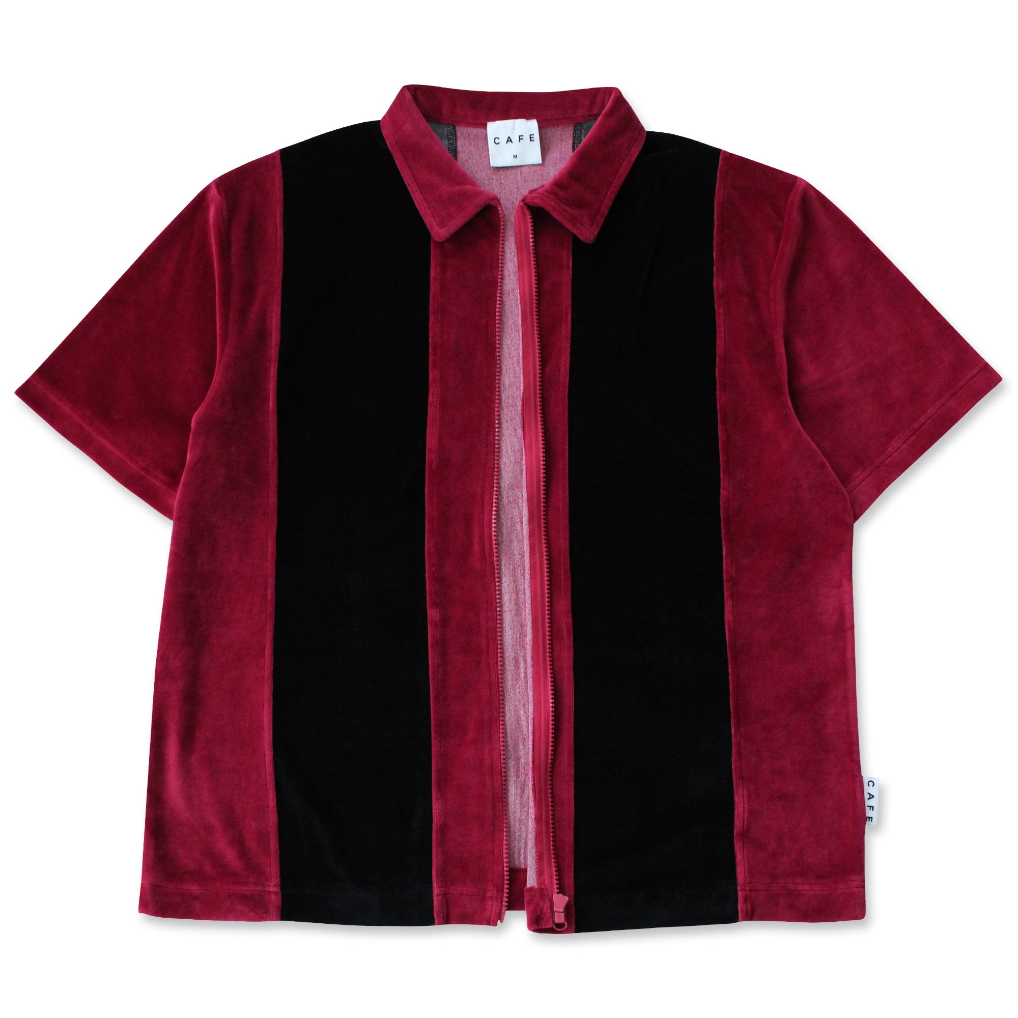 Full Zip Velour Stripe Shirt (Burgundy/Black)