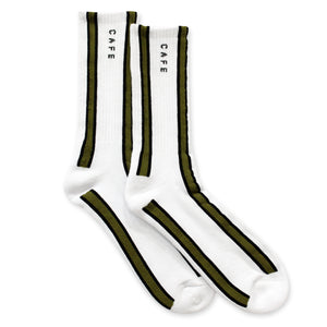 Verical Stripe Socks (White/Olive/Black)